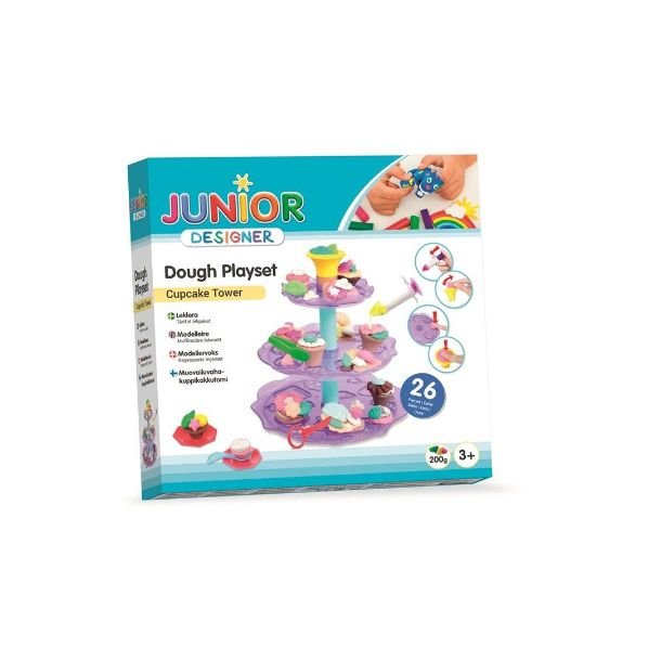 Modellervoks - Junior Designer dough playset med kageopsats, redskaber og 4 btter modellervoks