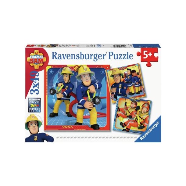 Ravensburger puslespil - 3*49 brikker med Brandmand Sam