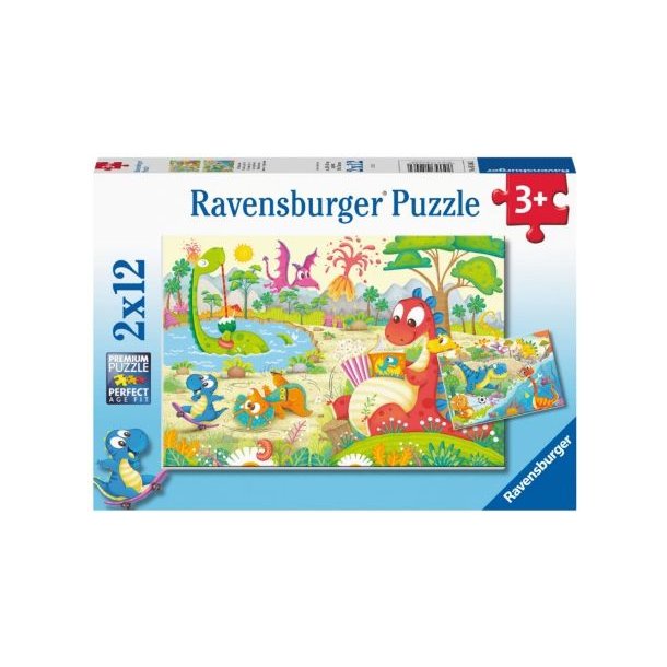 Ravensburger puslespil - 2x12 brikker med dinosaurer