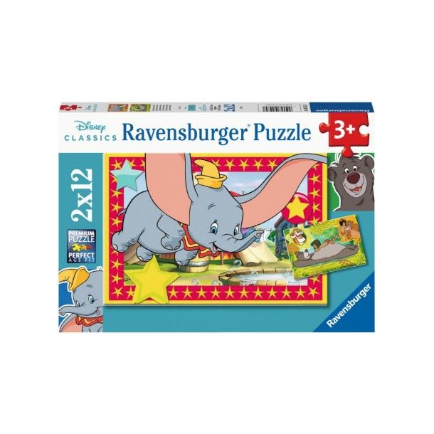 Ravensburger puslespil - 2x12 brikker med Disney dyr