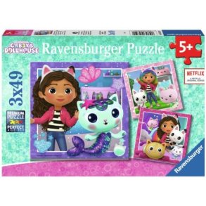 Ravenburger puslespil - 3x49 brikker med Gabby's Dukkehus