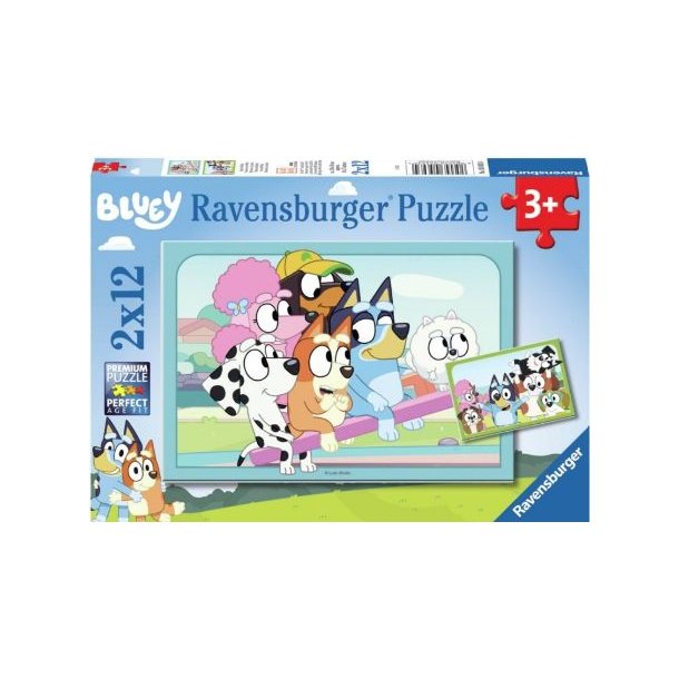 Ravenburger puslespil - 2x12 brikker Sjov med Bluey