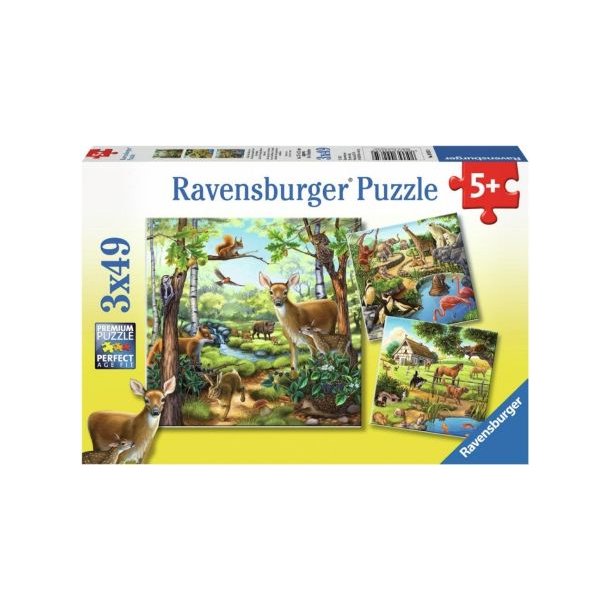 Ravensburger puslespil - 3x49 brikker med dyr