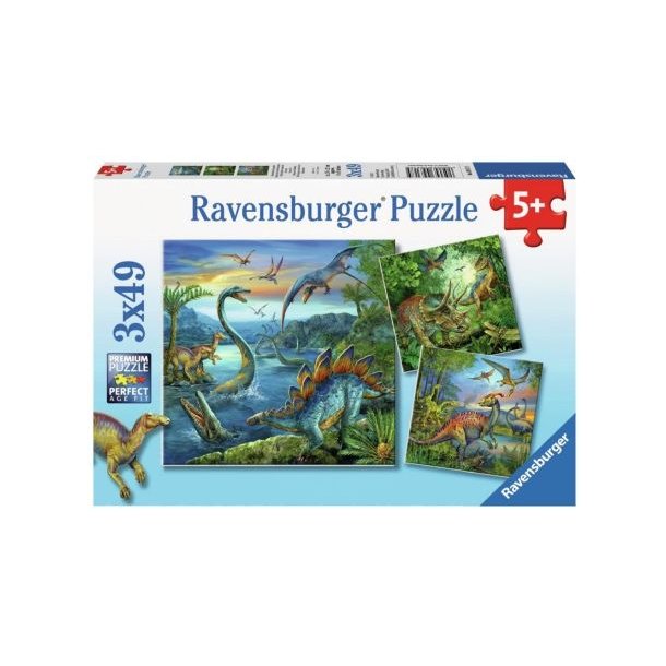 Ravensburger puslespil - 3x49 brikker med dinosaurer