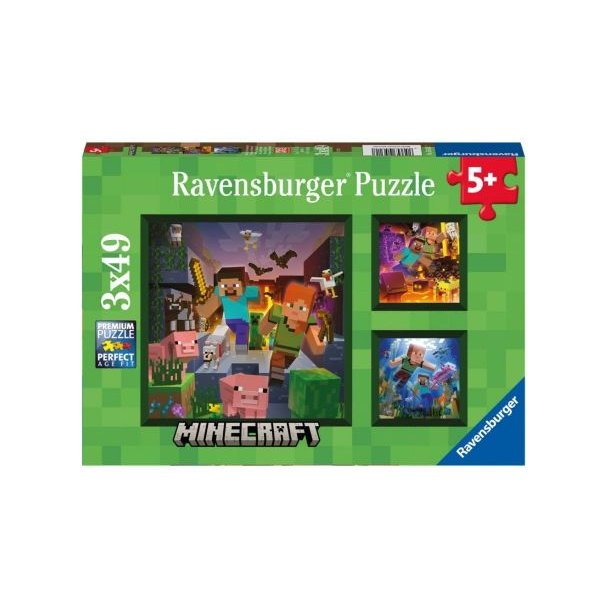 Ravensburger puslespil - 3x49 brikker med Minecraft Biomes