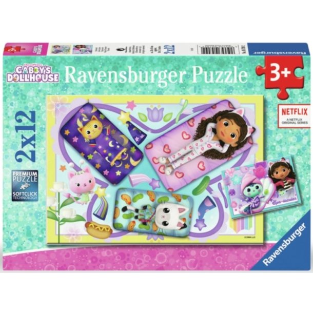 Ravensburger puslespil - 2x12 brikker med Gabbys dukkehus pyjamas party