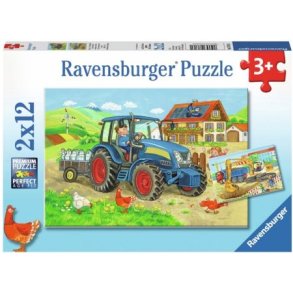 Ravensburger puslespil - 2x12 brikker med H�rdt arbejde
