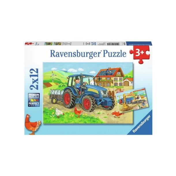 Ravensburger puslespil - 2x12 brikker med H�rdt arbejde