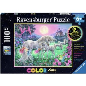 Ravensburger puslespil - 100 brikker med Enhjrninger i mneskin