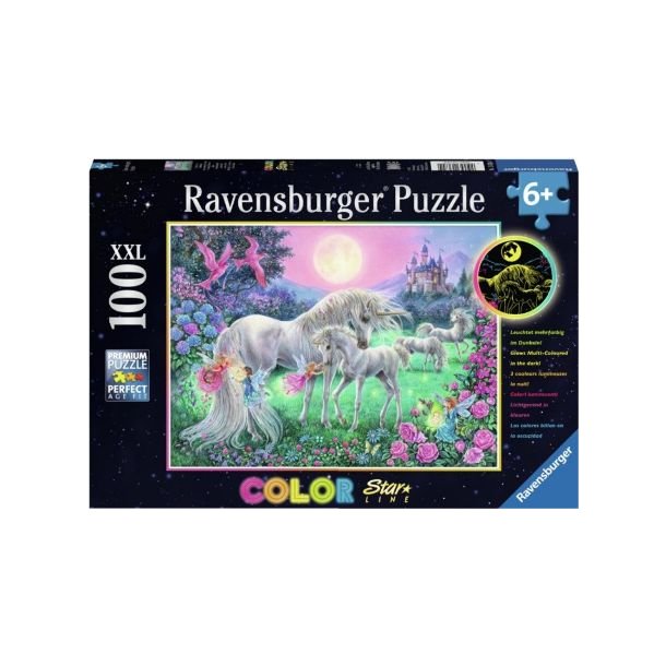 Ravensburger puslespil - 100 brikker med Enhjrninger i mneskin