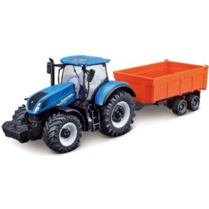 BURAGO Traktor med anhnger N.H. T7.615 10cm bl