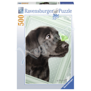 Ravensburger puslespil - 500 brikker med Heldig hvalp