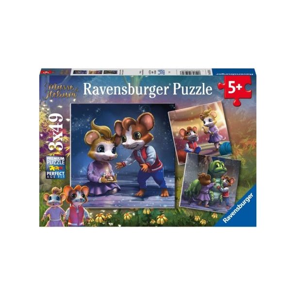 Ravensburger puslespil - 3x49 brikker med Musse og Helium