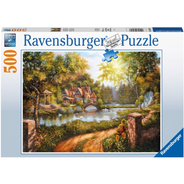 Ravensburger puslespil - 500 brikker med hytte g flod