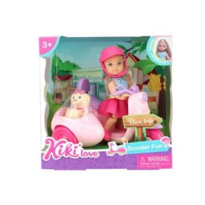 Kiki 11 cm dukke m/scooter & hund