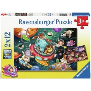 Ravensburger puslespil - 2x12 brikker med Dyr i rummet