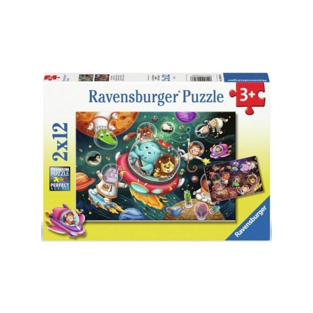 Ravensburger puslespil - 2x12 brikker med Dyr i rummet