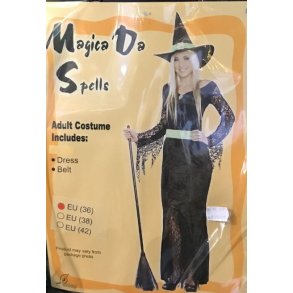 Heksekostume med kjole og blte. str. 36 one size voksen