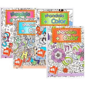 Mandala og farvebog, 48 sider, 4ass
