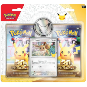 Pokemon 30th celebration blister pakke med 2 booster og limited kort/m�nt