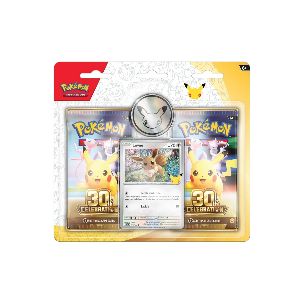 Pokemon 30th celebration blister pakke med 2 booster og limited kort/m�nt