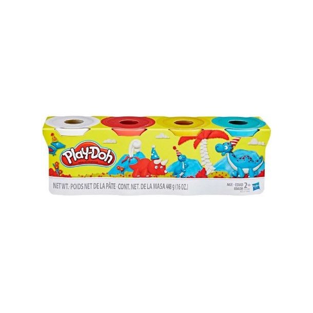 Play-Doh modellervoks 4-Pak 448g - Mrkebl, Lime, havgrn, orange