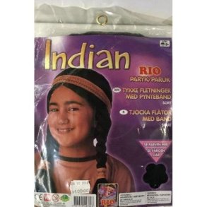 Indian paryk med tykke fletninger og pyntebnd