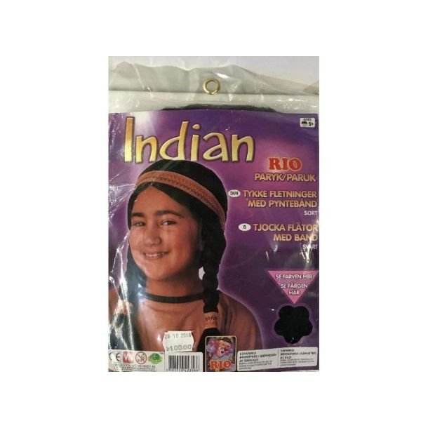 Indian paryk med tykke fletninger og pyntebnd