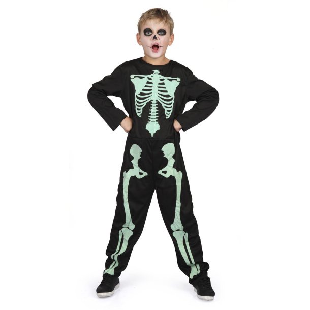 Skeletkostume selvlysende 140 cm