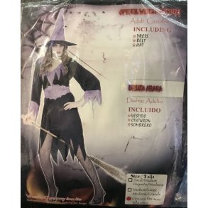 Heksekostume til voksne med kjole, blte og hat One Size