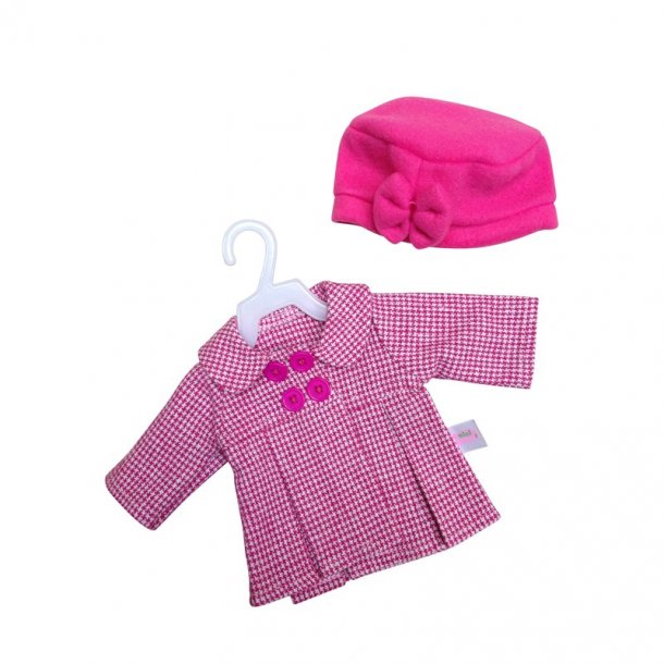 Frakke m/ hat (pink) til dukke 38-41 cm.