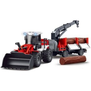 KLX die-cast Bulldozer med anh�nger + tr�stammer - lyd/lys