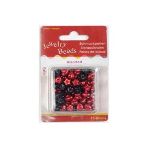 Perler Satin Ass. Hjerter og Stjerne - rd og sort