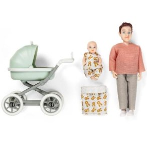 Lundby Far m. Baby og Barnevogn