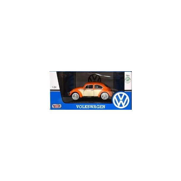 Folkevogn I metal 1:24 - Orange Beetle med Bagbaggage
