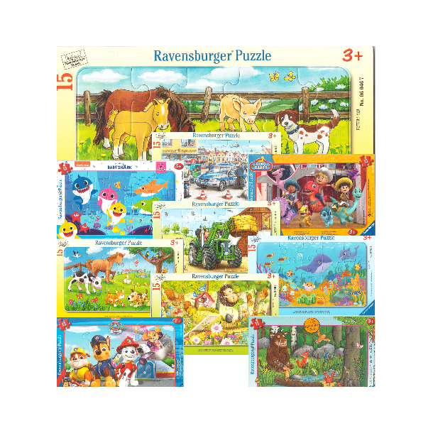 Ravensburger puslespil - 15 brikker i ramme Assorterede motiver