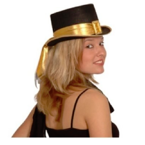 Hj hat. Sort, med guldbnd og spnde