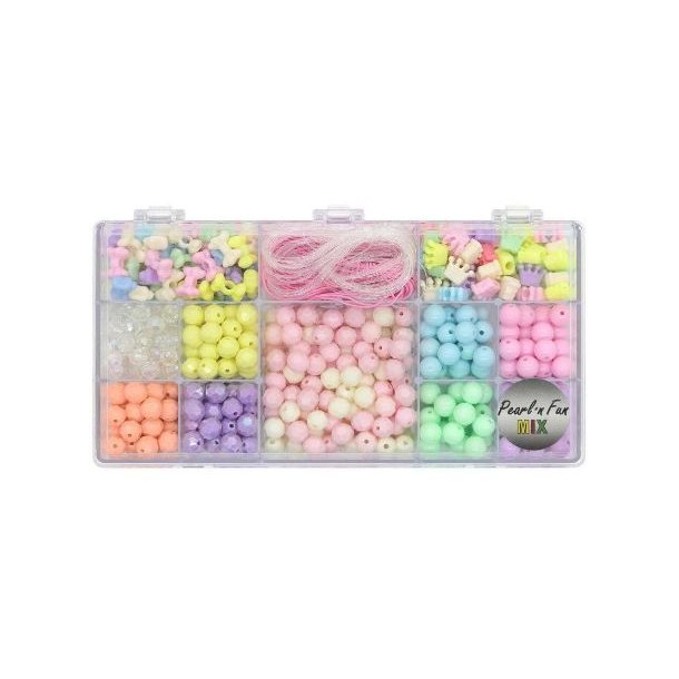 Pearl n Fun pastel perlemix med elastiksnor ass. former
