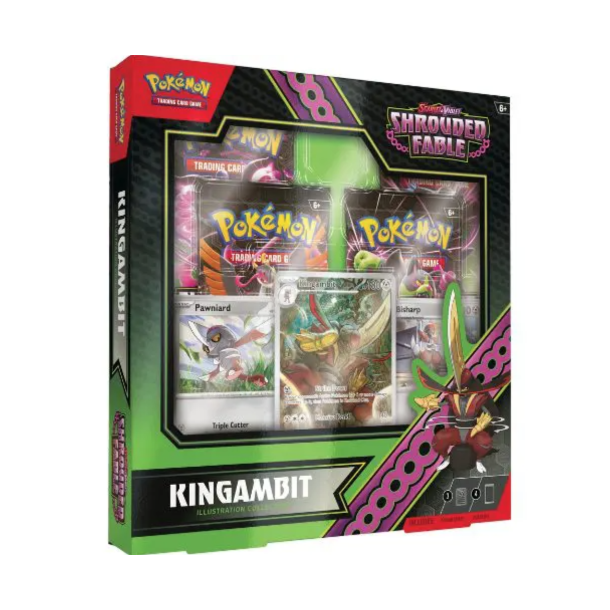 Pokemon Kingambit, Shrouded Fable 4 booster pakker og 3 limit. kort, kasse